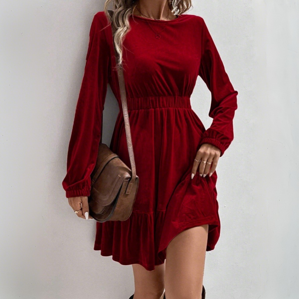 Midi Dress - Europese Amerikaanse stijl fluwelen mini-jurk met