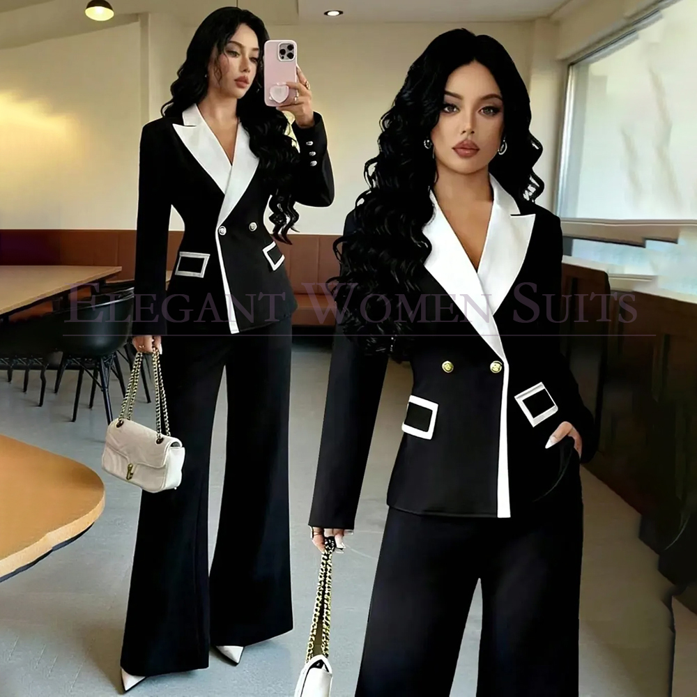 Womens Blazer - Luxe zwarte damespakken 2-delige jas-broek sets