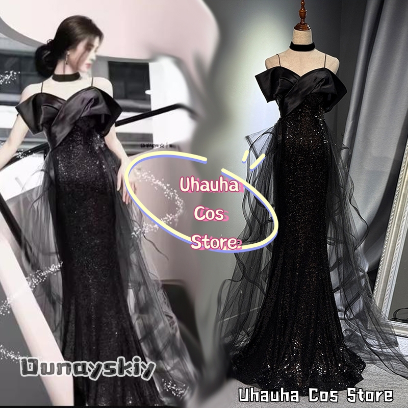 Evening Gown - Cosplay Luxe Avondjurken Kostuums aBcUH@Black Sequin