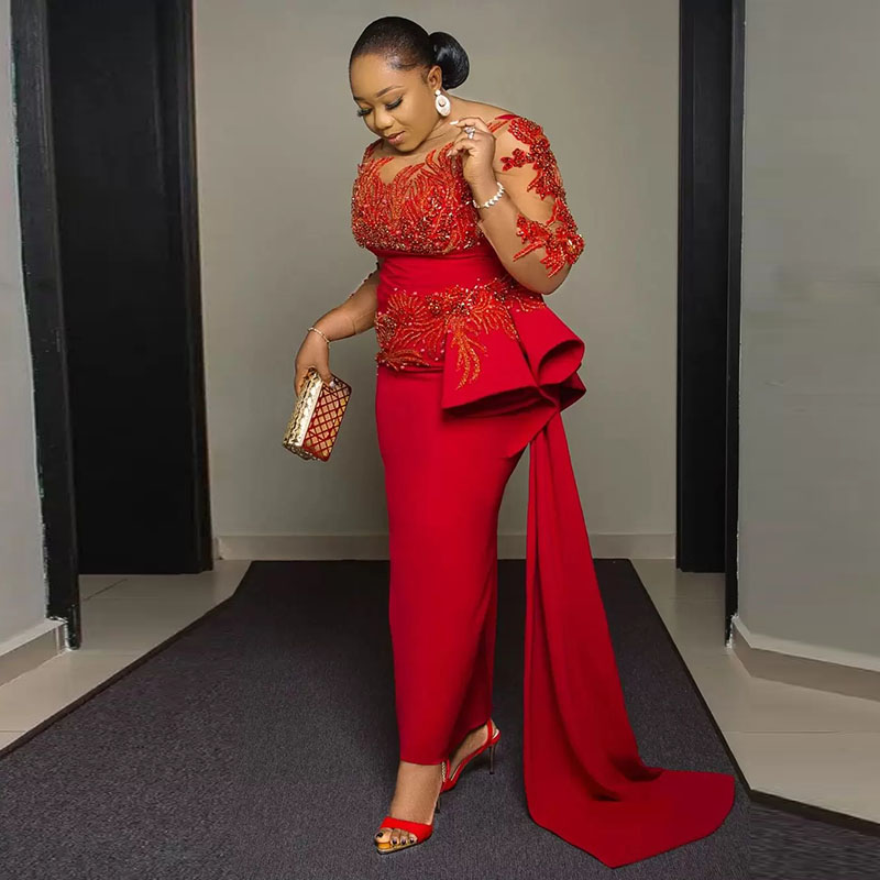 Women'S Red Formal Wear - Rode Kant Applicaties Galajurk met Doorzichtige