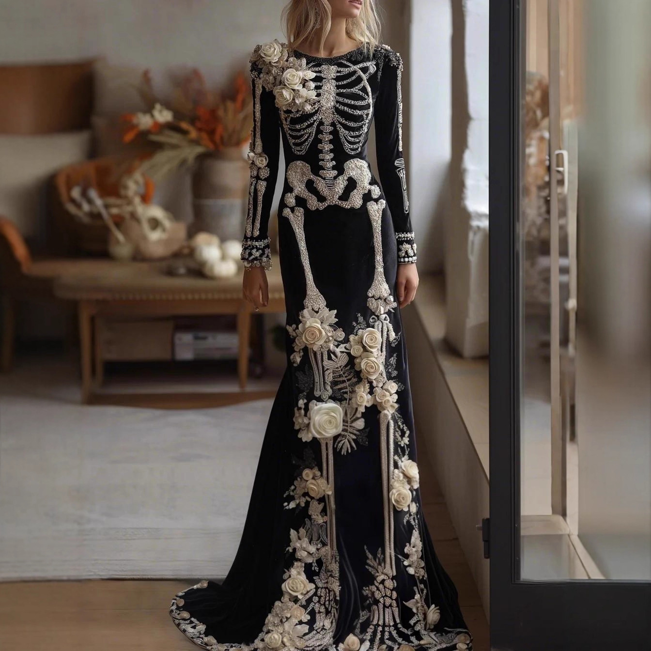Evening Gown - 2026 Nieuwe Dames Skelet Bloemen Zeemeermin