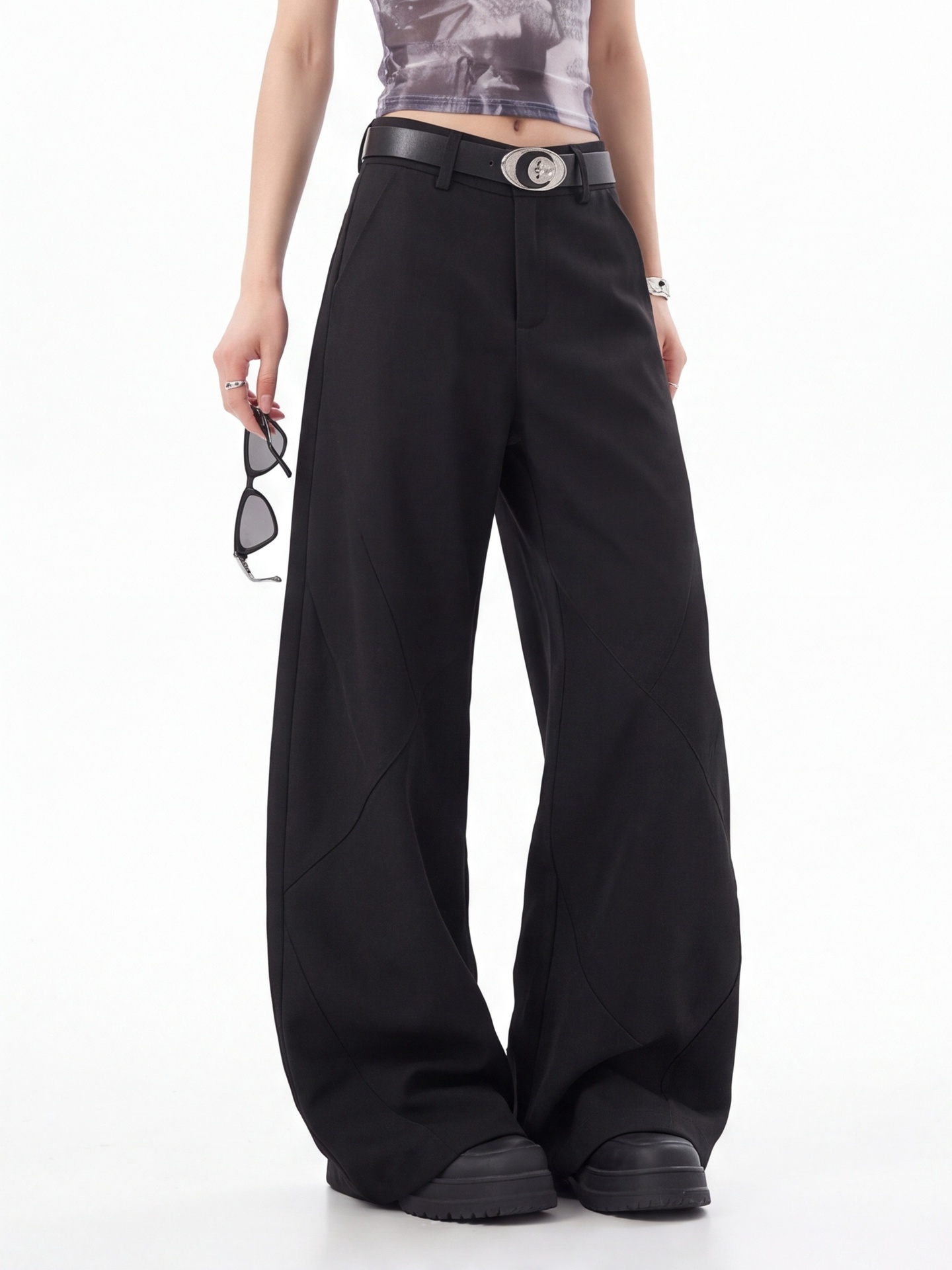 Tailored Trouser Wide - Zwarte broek met hoge taille voor