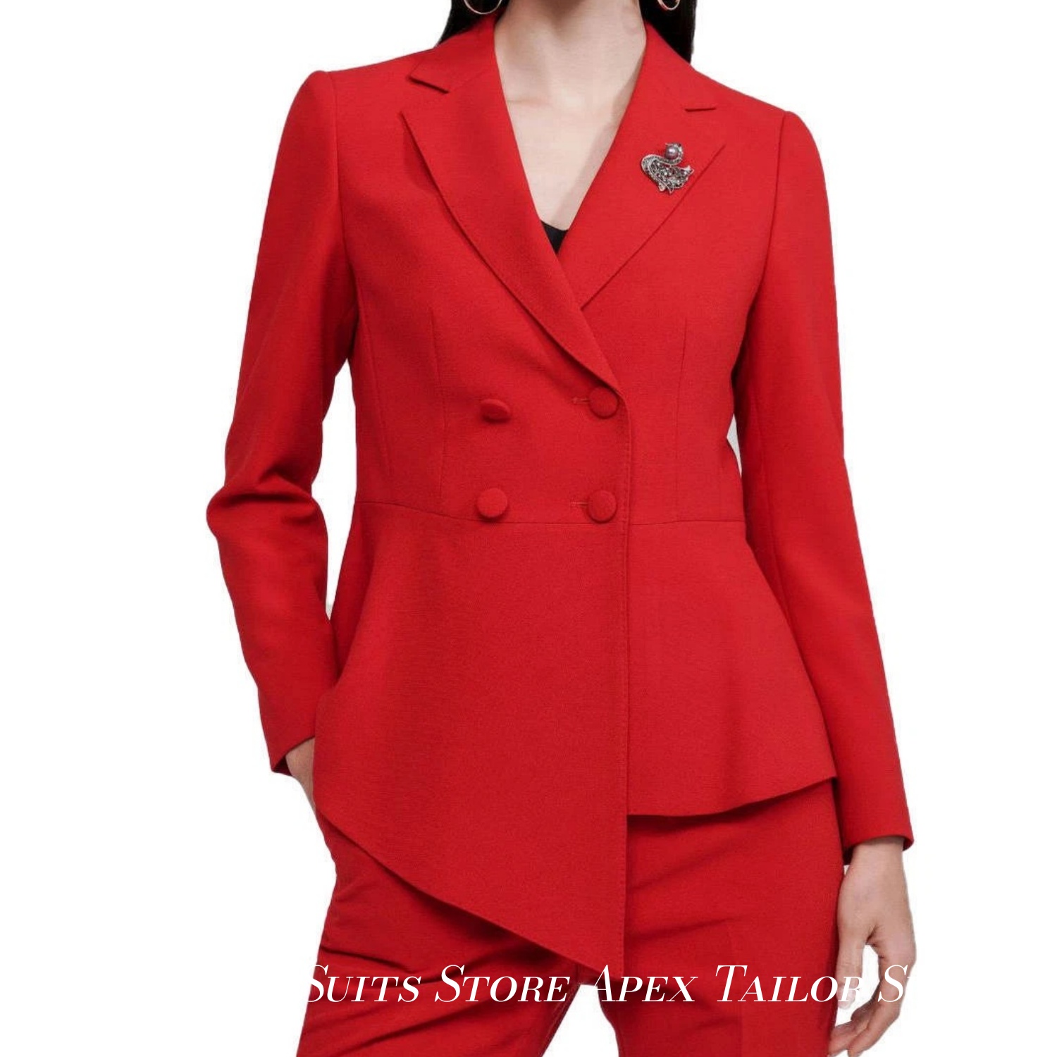 Womens Blazer - Rode damespak met 2 delen, dubbelgeknoopte